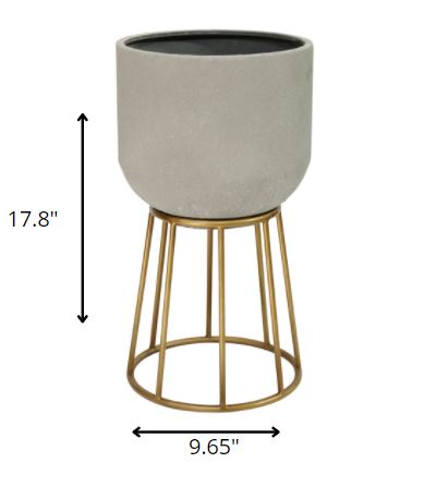 Faux Cement And Golden Metal Decorative Plant Stand - Manna Home