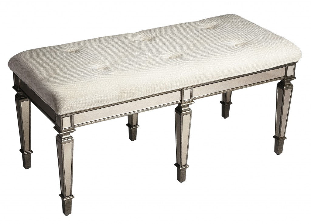 Silver Mirrored Antique Bench - Manna Home