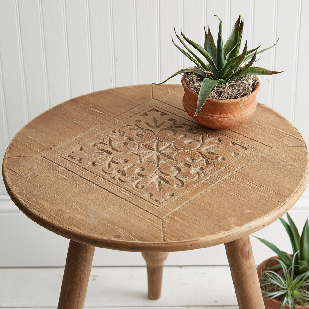 Mishka Carved Wood Stool - Manna Home