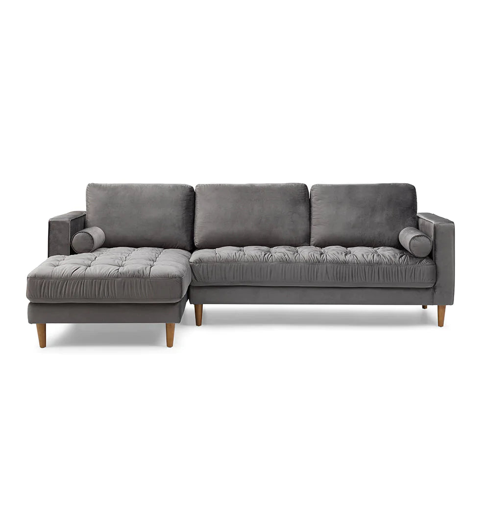 Bente Tufted Velvet Sectional Sofa in Grey