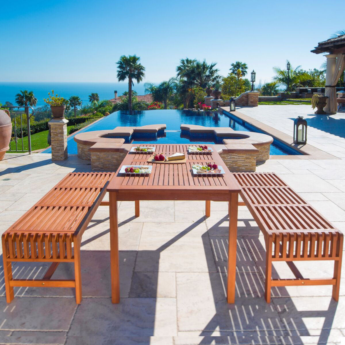 Malibu Eco-Friendly 3 Piece Wood Outdoor Dining Set