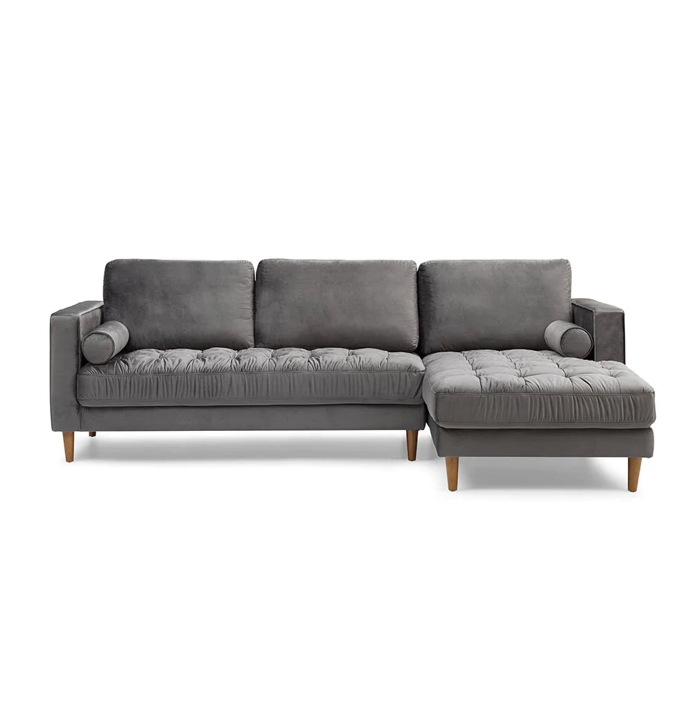 Bente Tufted Velvet Sectional Sofa in Grey