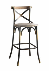 High Back Antiqued Copper Oak Bar Stool