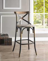 High Back Antiqued Copper Oak Bar Stool