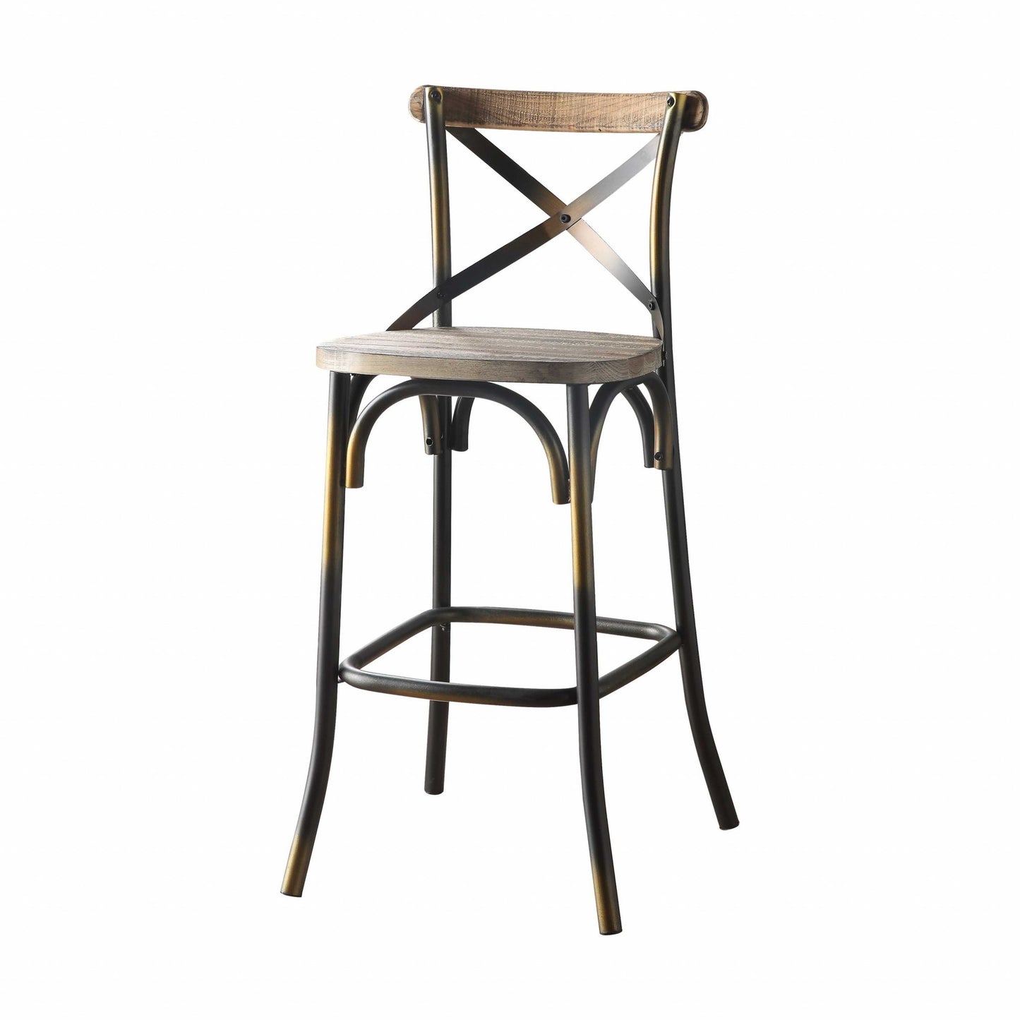 High Back Antiqued Copper Oak Bar Stool