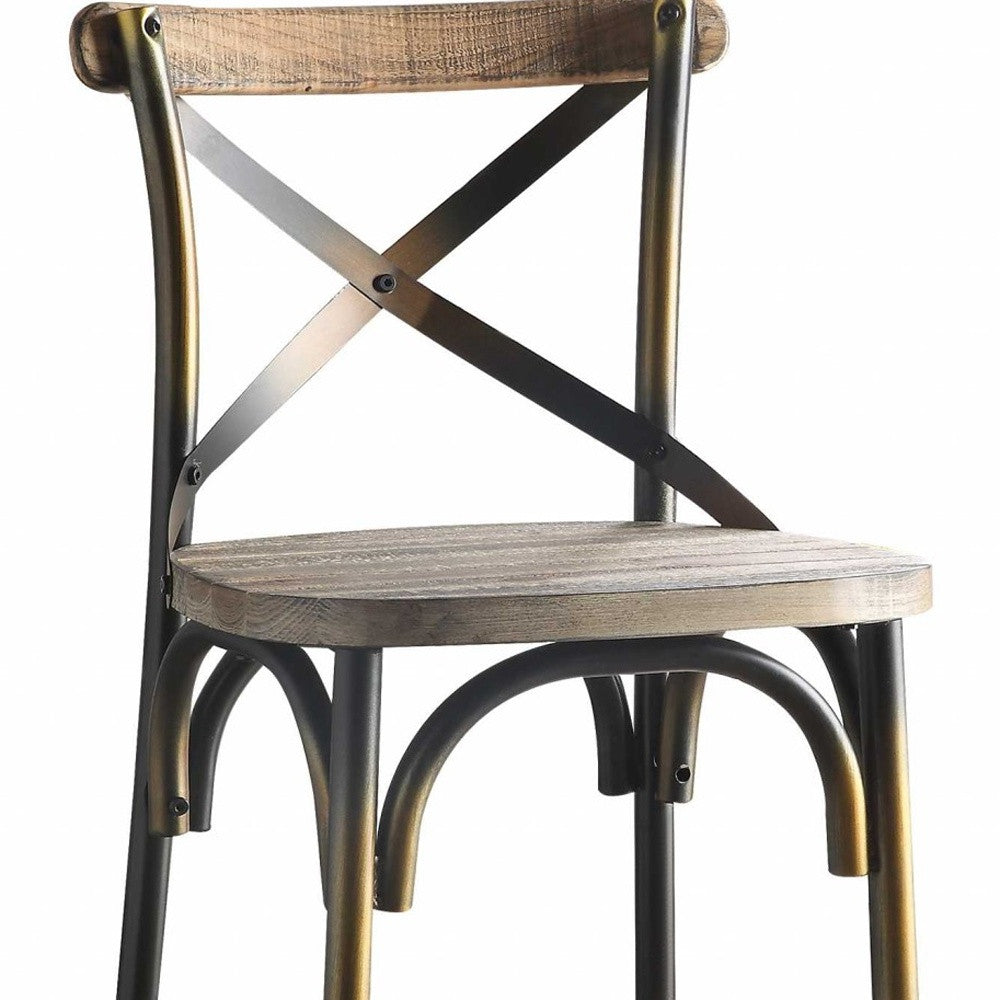 High Back Antiqued Copper Oak Bar Stool