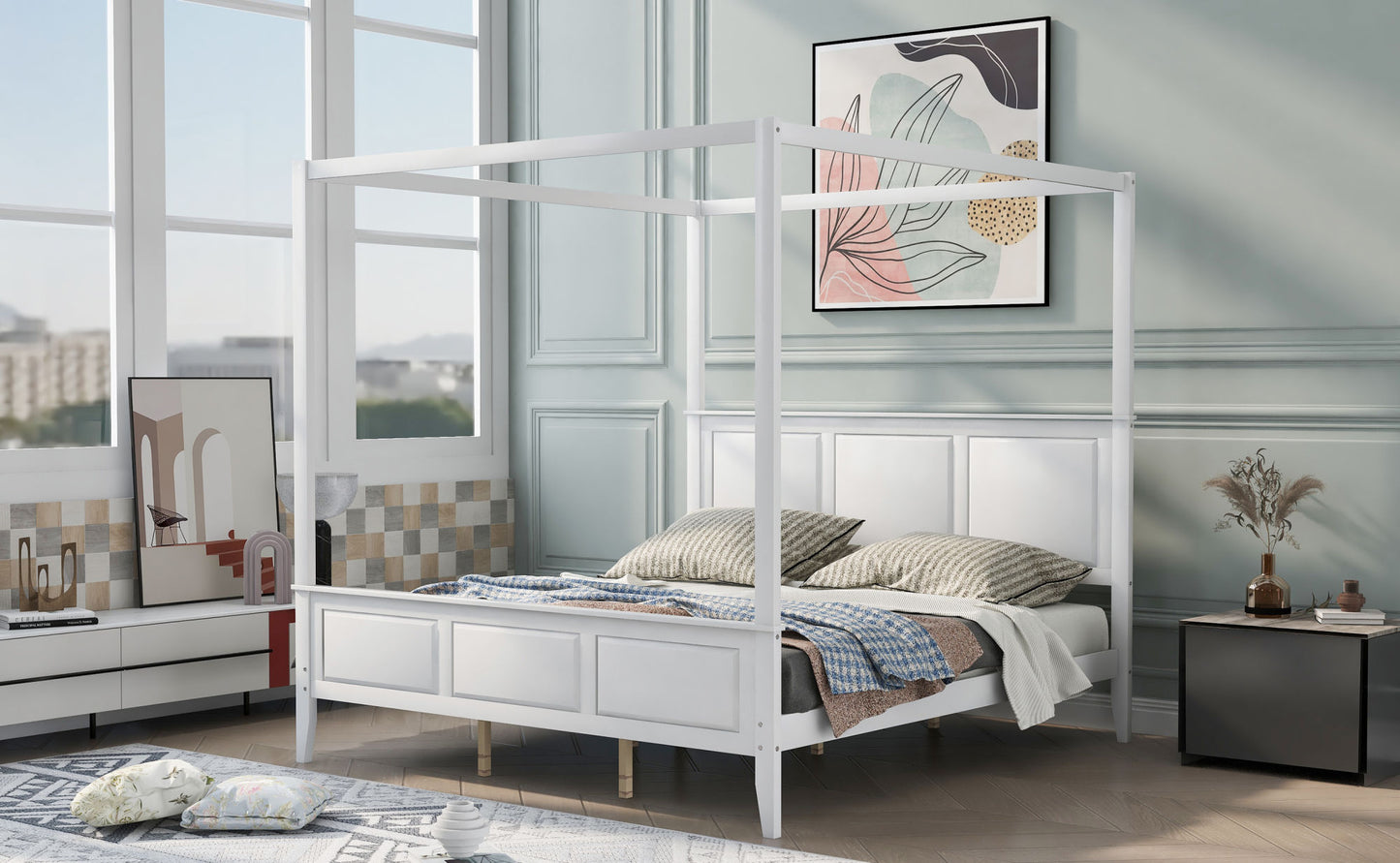 Santillana Canopy Bed in White - King