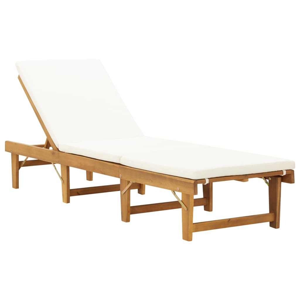 Solid Acacia Wood Sun Lounger with Cushion