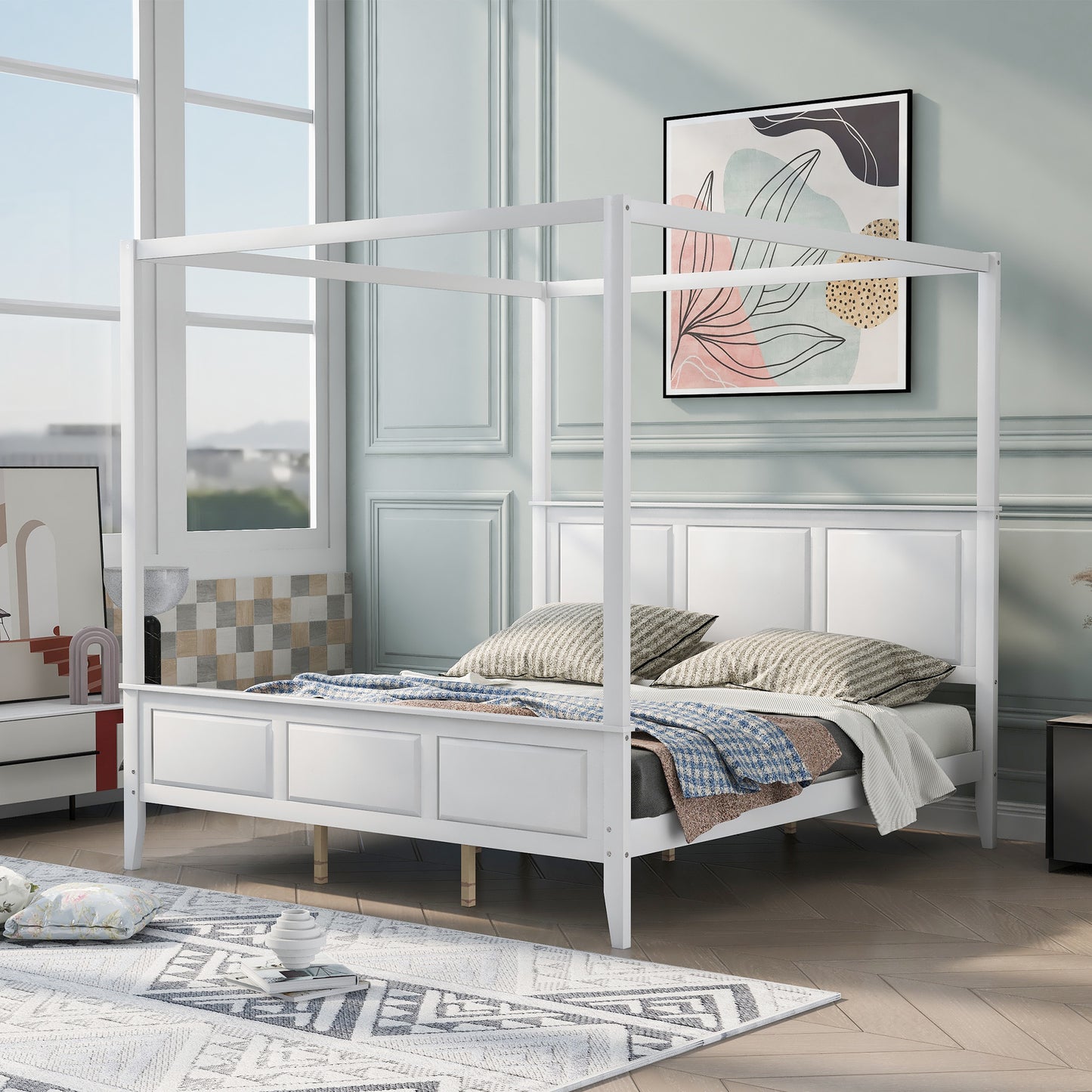 Santillana Canopy Bed in White - King