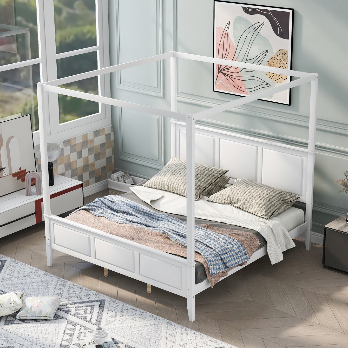 Santillana Canopy Bed in White - King