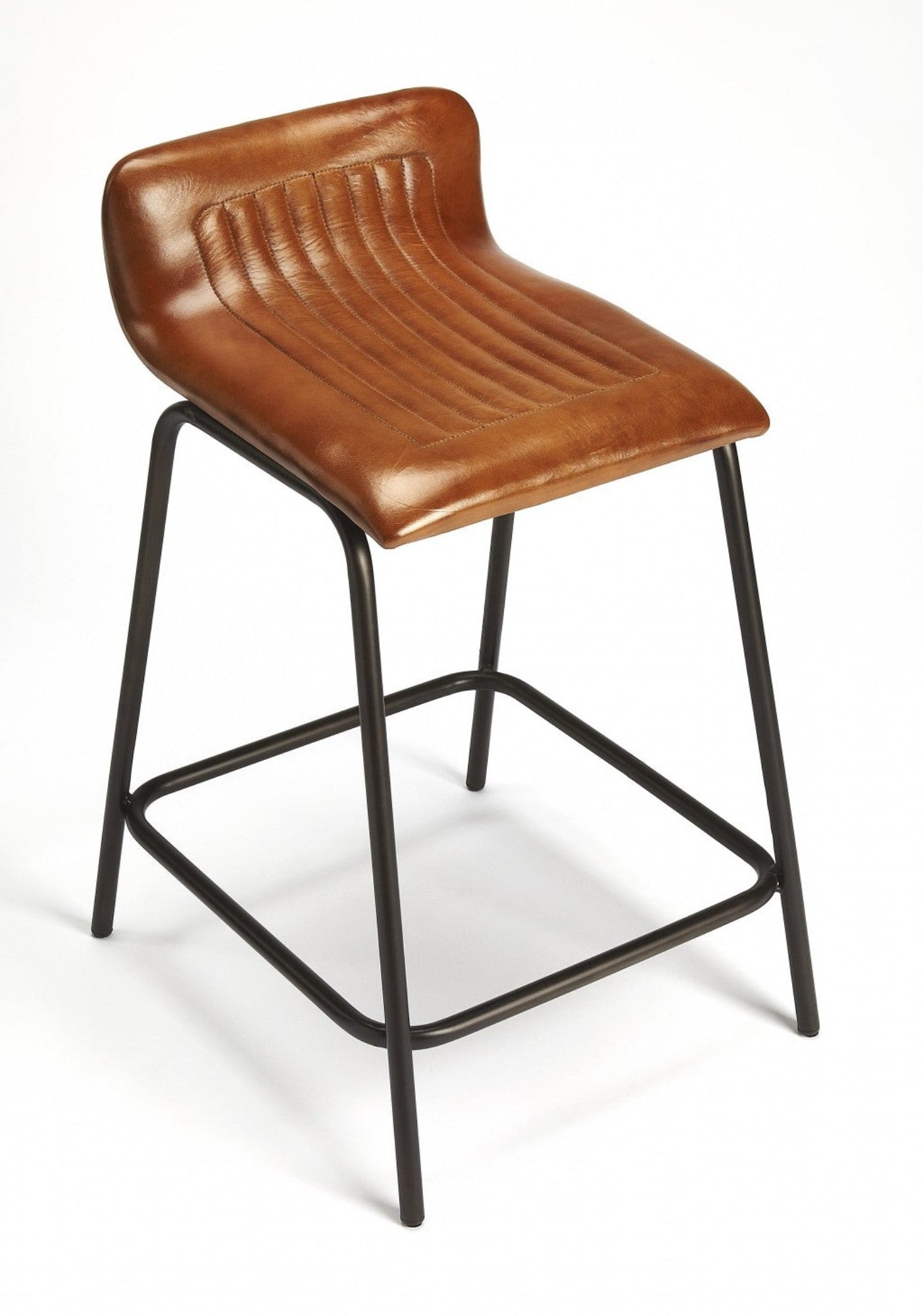 Brown Leather And Metal Counter Stool