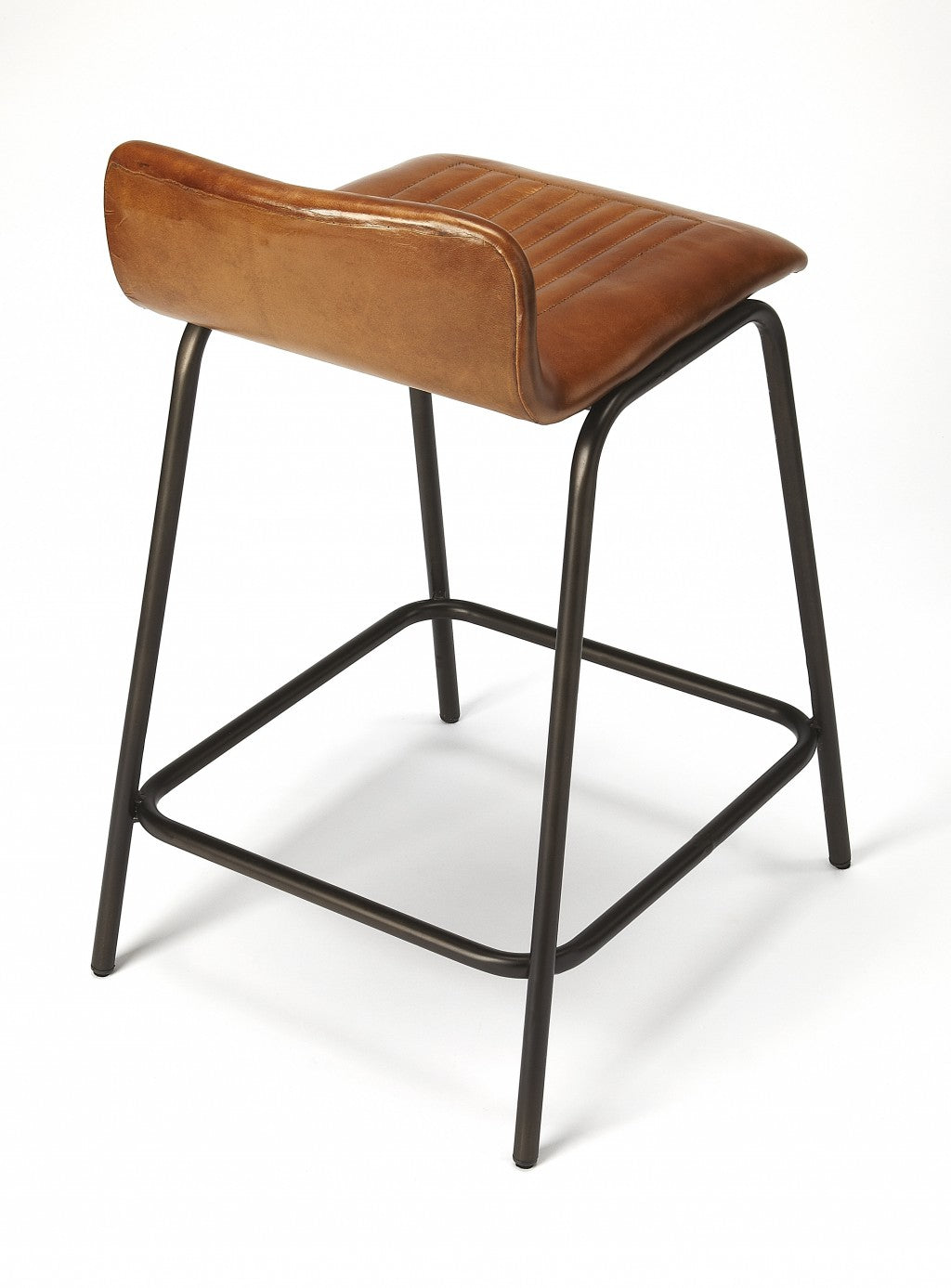 Brown Leather And Metal Counter Stool