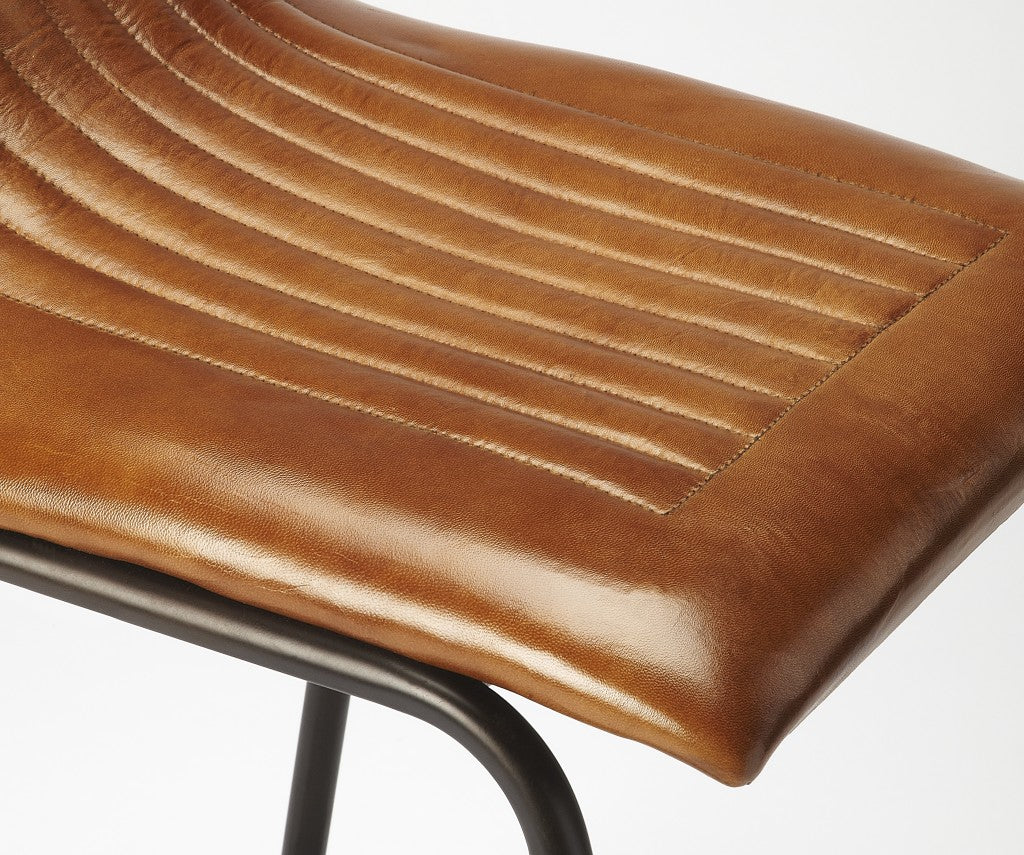 Brown Leather And Metal Counter Stool