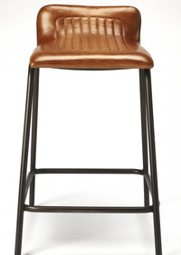 Brown Leather And Metal Counter Stool