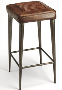 Brown Leather Iron Counter Height Bar Stool