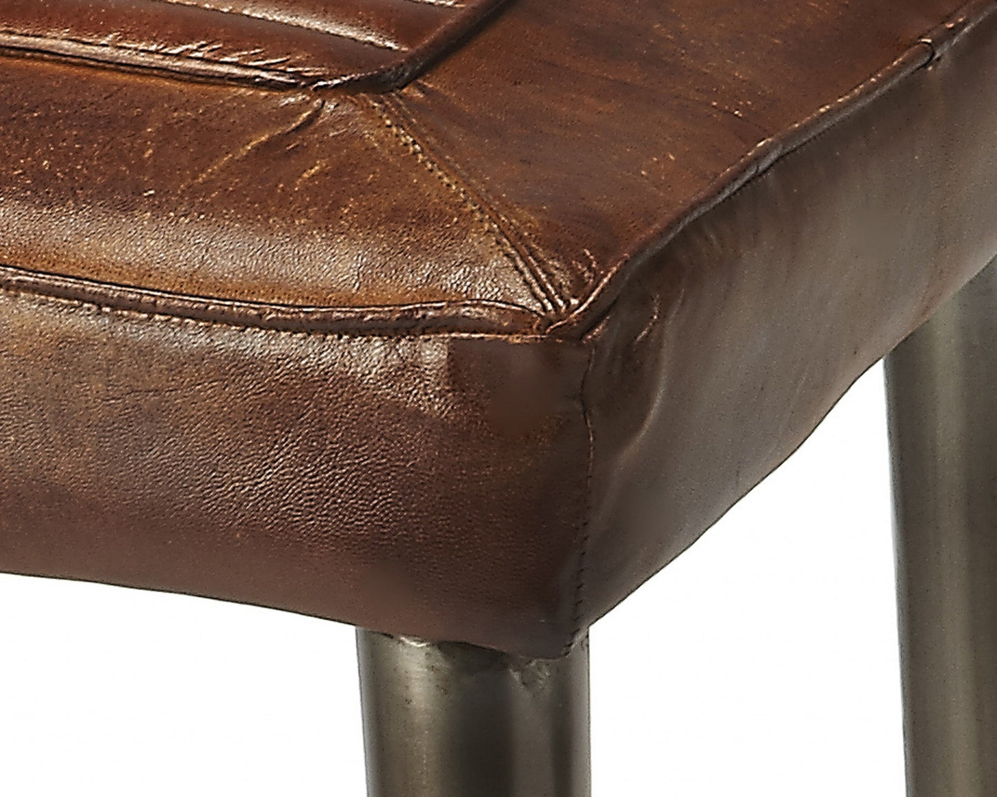 Brown Leather Iron Counter Height Bar Stool